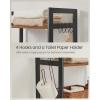 imageSONGMICS OverTheToilet Storage 3Tier Bathroom Organizer Over Toilet with Adjustable Shelves Hooks Bamboo Freestanding Space Saver Bathroom Shelves Heather Greige and Ink Black UBTS012W01Rustic Brown  Ink Black