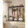 imageSONGMICS Wardrobe Closet 65 Inch Heavy Duty Portable Closet Freestanding Closet Organizer Clothes Rack with Cover 2 Hanging Rails 3 Shelves4 Side PocketsBlack URDR301B023Row without Cover