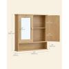 imageVASAGLE Bathroom Cabinet with Mirror Wall Cabinet with 2 Mirrored Doors Adjustable Shelf Open Compartment WallMounted 51 x 222 x 23 Inches Laurel Green ULHC002C02Natural Oak