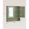 imageVASAGLE Bathroom Cabinet with Mirror Wall Cabinet with 2 Mirrored Doors Adjustable Shelf Open Compartment WallMounted 51 x 222 x 23 Inches Laurel Green ULHC002C02Laurel Green