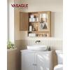 imageVASAGLE Bathroom Cabinet with Mirror Wall Cabinet with 2 Mirrored Doors Adjustable Shelf Open Compartment WallMounted 51 x 222 x 23 Inches Laurel Green ULHC002C02Natural Oak