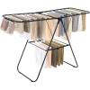 imageSONGMICS Clothes Drying Rack with Sock Clips Metal Laundry Rack Foldable SpaceSaving FreeStanding Airer with 2 HeightAdjustable Gullwings Indoor Outdoor Use Silver and White ULLR052W01Black
