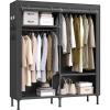 imageSONGMICS Wardrobe Closet 65 Inch Heavy Duty Portable Closet Freestanding Closet Organizer Clothes Rack with Cover 2 Hanging Rails 3 Shelves4 Side PocketsBlack URDR301B022Row with Cover