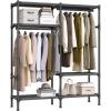 imageSONGMICS Wardrobe Closet 65 Inch Heavy Duty Portable Closet Freestanding Closet Organizer Clothes Rack with Cover 2 Hanging Rails 3 Shelves4 Side PocketsBlack URDR301B022Row without Cover