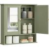 imageVASAGLE Bathroom Cabinet with Mirror Wall Cabinet with 2 Mirrored Doors Adjustable Shelf Open Compartment WallMounted 51 x 222 x 23 Inches Laurel Green ULHC002C02Laurel Green