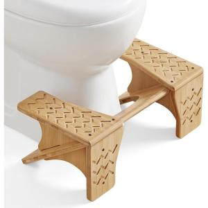 imageSONGMICS Bamboo Toilet Stool Adjustable Poop Stool with NonSlip Grooves Height Convertible to 69 or 95 Inches Squat Potty Stool for Bathroom SpaceSaving Natural Beige UBCB111N01