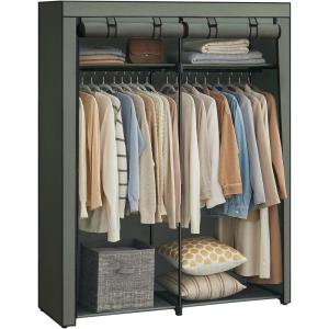 imageSONGMICS Closet Wardrobe Portable Closet for Bedroom Clothes Rail with NonWoven Fabric Cover Clothes Storage Organizer 551 x 169 x 685 Inches Black URYG02BKSage Green