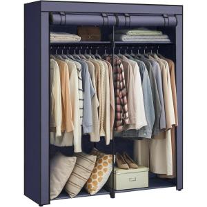 imageSONGMICS Closet Wardrobe Portable Closet for Bedroom Clothes Rail with NonWoven Fabric Cover Clothes Storage Organizer 551 x 169 x 685 Inches Black URYG02BKDark Blue