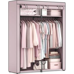 imageSONGMICS Closet Wardrobe Portable Closet for Bedroom Clothes Rail with NonWoven Fabric Cover Clothes Storage Organizer 551 x 169 x 685 Inches Black URYG02BKLavender Purple