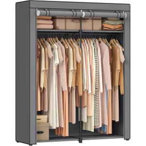 imageSONGMICS Closet Wardrobe Portable Closet for Bedroom Clothes Rail with NonWoven Fabric Cover Clothes Storage Organizer 551 x 169 x 685 Inches Black URYG02BKGrey
