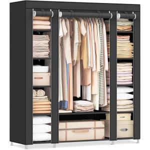imageSONGMICS Closet Wardrobe Portable Closet for Bedroom Clothes Rail with NonWoven Fabric Cover Clothes Storage Organizer 59 x 177 x 69 Inches 12 Compartments Black ULSF03HBlack