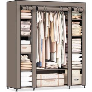 imageSONGMICS Closet Wardrobe Portable Closet for Bedroom Clothes Rail with NonWoven Fabric Cover Clothes Storage Organizer 59 x 177 x 69 Inches 12 Compartments Black ULSF03HTaupe