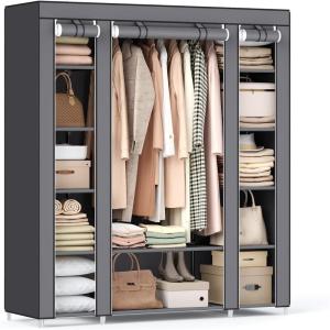 imageSONGMICS Closet Wardrobe Portable Closet for Bedroom Clothes Rail with NonWoven Fabric Cover Clothes Storage Organizer 59 x 177 x 69 Inches 12 Compartments Black ULSF03HGrey