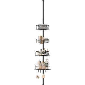 imageSONGMICS Corner Shower Caddy Tension Pole 4Tier RustResistant Shower Organizer Shower Shelf No Drilling 315 to 1272 Inches Height Adjustable Shelves for Bathroom Ink Black UBCB003B01