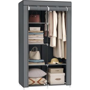 imageSONGMICS Portable Closet Clothes Storage Organizer with 6 Shelves 1 Clothes Hanging Rail NonWoven Fabric Closet Metal Frame 346 x 177 x 661 Inches Grey URYG84GYGrey