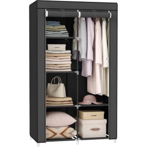 imageSONGMICS Portable Closet Clothes Storage Organizer with 6 Shelves 1 Clothes Hanging Rail NonWoven Fabric Closet Metal Frame 346 x 177 x 661 Inches Grey URYG84GYBlack