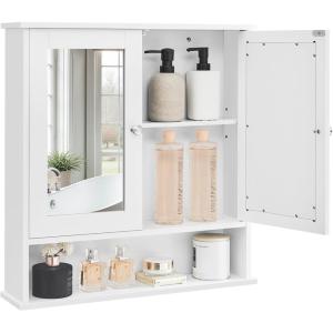 imageVASAGLE Bathroom Cabinet with Mirror Wall Cabinet with 2 Mirrored Doors Adjustable Shelf Open Compartment WallMounted 51 x 222 x 23 Inches Laurel Green ULHC002C02White