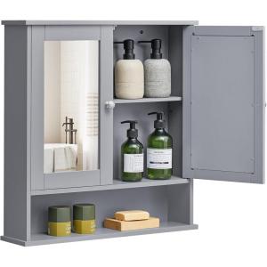 imageVASAGLE Bathroom Cabinet with Mirror Wall Cabinet with 2 Mirrored Doors Adjustable Shelf Open Compartment WallMounted 51 x 222 x 23 Inches Laurel Green ULHC002C02Dove Gray