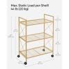 imageSONGMICS 3Tier Metal Storage Rack with Wheels Mesh Shelving Unit with X Side Frames 236Inch Width for Entryway Kitchen Living Room Bathroom Industrial Style Metallic Gold UBSC163A02Metallic Gold
