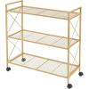 imageSONGMICS 3Tier Metal Storage Rack with Wheels Mesh Shelving Unit with X Side Frames 236Inch Width for Entryway Kitchen Living Room Bathroom Industrial Style Metallic Gold UBSC163A02Metallic Gold