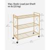 imageSONGMICS 3Tier Metal Storage Rack with Wheels Mesh Shelving Unit with X Side Frames 236Inch Width for Entryway Kitchen Living Room Bathroom Industrial Style Metallic Gold UBSC163A02Metallic Gold