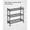 imageSONGMICS 3Tier Metal Storage Rack with Wheels Mesh Shelving Unit with X Side Frames 236Inch Width for Entryway Kitchen Living Room Bathroom Industrial Style Metallic Gold UBSC163A02Black