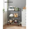 imageSONGMICS 3Tier Metal Storage Rack with Wheels Mesh Shelving Unit with X Side Frames 236Inch Width for Entryway Kitchen Living Room Bathroom Industrial Style Metallic Gold UBSC163A02Black