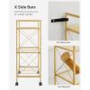 imageSONGMICS 3Tier Metal Storage Rack with Wheels Mesh Shelving Unit with X Side Frames 236Inch Width for Entryway Kitchen Living Room Bathroom Industrial Style Metallic Gold UBSC163A02Metallic Gold