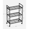 imageSONGMICS 3Tier Metal Storage Rack with Wheels Mesh Shelving Unit with X Side Frames 236Inch Width for Entryway Kitchen Living Room Bathroom Industrial Style Metallic Gold UBSC163A02Black
