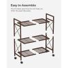 imageSONGMICS 3Tier Metal Storage Rack with Wheels Mesh Shelving Unit with X Side Frames 236Inch Width for Entryway Kitchen Living Room Bathroom Industrial Style Metallic Gold UBSC163A02Metallic Bronze