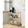 imageSONGMICS 3Tier Metal Storage Rack with Wheels Mesh Shelving Unit with X Side Frames 236Inch Width for Entryway Kitchen Living Room Bathroom Industrial Style Metallic Gold UBSC163A02Metallic Gold
