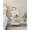 imageSONGMICS 3Tier Storage Cart Rolling Utility Cart Metal Mesh Shelves 2 Removable Pegboards 2 Hanging Holders 4 Hooks Craft Cart for Living Room Kitchen Office Bathroom Cloud White ULRC037W01Cloud White