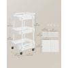 imageSONGMICS 3Tier Storage Cart Rolling Utility Cart Metal Mesh Shelves 2 Removable Pegboards 2 Hanging Holders 4 Hooks Craft Cart for Living Room Kitchen Office Bathroom Cloud White ULRC037W01Cloud White