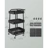 imageSONGMICS 3Tier Storage Cart Rolling Utility Cart Metal Mesh Shelves 2 Removable Pegboards 2 Hanging Holders 4 Hooks Craft Cart for Living Room Kitchen Office Bathroom Cloud White ULRC037W01Ink Black