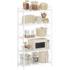 imageSONGMICS 5Tier Metal Storage Rack Shelving Unit with X Side Frames Dense Mesh 126 x 315 x 573 Inches for Entryway Kitchen Living Room Bathroom Industrial Style Cloud White UBSC185W01Cloud White