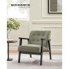 imageSONGMICS Accent Leisure Chair MidCentury Modern Arm Chair with Solid Wood Armrests and Legs 1Seat Cushioned Sofa for Living Room Bedroom Balcony Studio Light Gray ULAC001G01Olive Green