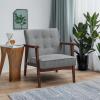imageSONGMICS Accent Leisure Chair MidCentury Modern Arm Chair with Solid Wood Armrests and Legs 1Seat Cushioned Sofa for Living Room Bedroom Balcony Studio Light Gray ULAC001G01Light Gray