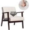 imageSONGMICS Accent Leisure Chair MidCentury Modern Arm Chair with Solid Wood Armrests and Legs 1Seat Cushioned Sofa for Living Room Bedroom Balcony Studio Light Gray ULAC001G01Beige