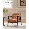 imageSONGMICS Accent Leisure Chair MidCentury Modern Arm Chair with Solid Wood Armrests and Legs 1Seat Cushioned Sofa for Living Room Bedroom Balcony Studio Light Gray ULAC001G01Coffee Brown