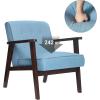 imageSONGMICS Accent Leisure Chair MidCentury Modern Arm Chair with Solid Wood Armrests and Legs 1Seat Cushioned Sofa for Living Room Bedroom Balcony Studio Light Gray ULAC001G01Lake Blue