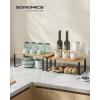 imageSONGMICS Cabinet Organizer Shelf Set of 2 Kitchen Counter Shelves Kitchen Storage Spice Rack Stackable Expandable Metal and Engineered Wood Ink Black and Ebony Black UKCS02B01Ink Black  Natural Beige
