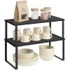 imageSONGMICS Cabinet Organizer Shelf Set of 2 Kitchen Counter Shelves Kitchen Storage Spice Rack Stackable Expandable Metal and Engineered Wood Ink Black and Ebony Black UKCS02B01Ink Black  Ebony Black