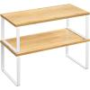 imageSONGMICS Cabinet Organizer Shelf Set of 2 Kitchen Counter Shelves Kitchen Storage Spice Rack Stackable Expandable Metal and Engineered Wood Ink Black and Ebony Black UKCS02B01Cloud White  Natural Beige