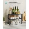 imageSONGMICS Cabinet Organizer Shelf Set of 2 Kitchen Counter Shelves Kitchen Storage Spice Rack Stackable Expandable Metal and Engineered Wood Ink Black and Ebony Black UKCS02B01Ink Black  Ebony Black