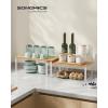 imageSONGMICS Cabinet Organizer Shelf Set of 2 Kitchen Counter Shelves Kitchen Storage Spice Rack Stackable Expandable Metal and Engineered Wood Ink Black and Ebony Black UKCS02B01Cloud White  Natural Beige