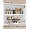 imageSONGMICS Cabinet Organizer Shelf Set of 2 Kitchen Counter Shelves Kitchen Storage Spice Rack Stackable Expandable Metal and Engineered Wood Ink Black and Ebony Black UKCS02B01Natural Walnut  Matte Black