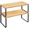 imageSONGMICS Cabinet Organizer Shelf Set of 2 Kitchen Counter Shelves Kitchen Storage Spice Rack Stackable Expandable Metal and Engineered Wood Ink Black and Ebony Black UKCS02B01Ink Black  Natural Beige