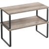 imageSONGMICS Cabinet Organizer Shelf Set of 2 Kitchen Counter Shelves Kitchen Storage Spice Rack Stackable Expandable Metal and Engineered Wood Ink Black and Ebony Black UKCS02B01Ink Black  Heather Greige