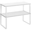 imageSONGMICS Cabinet Organizer Shelf Set of 2 Kitchen Counter Shelves Kitchen Storage Spice Rack Stackable Expandable Metal and Engineered Wood Ink Black and Ebony Black UKCS02B01Cloud White  Snow White