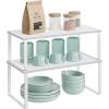 imageSONGMICS Cabinet Organizer Shelf Set of 2 Kitchen Counter Shelves Kitchen Storage Spice Rack Stackable Expandable Metal and Engineered Wood Ink Black and Ebony Black UKCS02B01Cloud White  Snow White